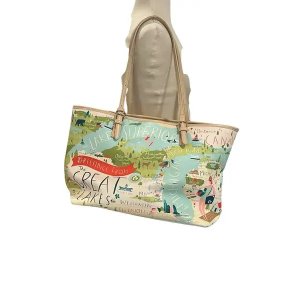 Spartina 449 Great Lakes Leather Trim Beach Vacation Shopping Large Tote Bag - Picture 2 of 13